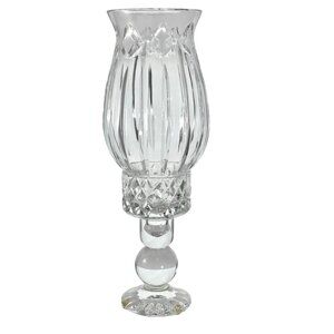 Block Cut Crystal Candle Hurricane Lamp 12" diamond slashes luxury glass decor